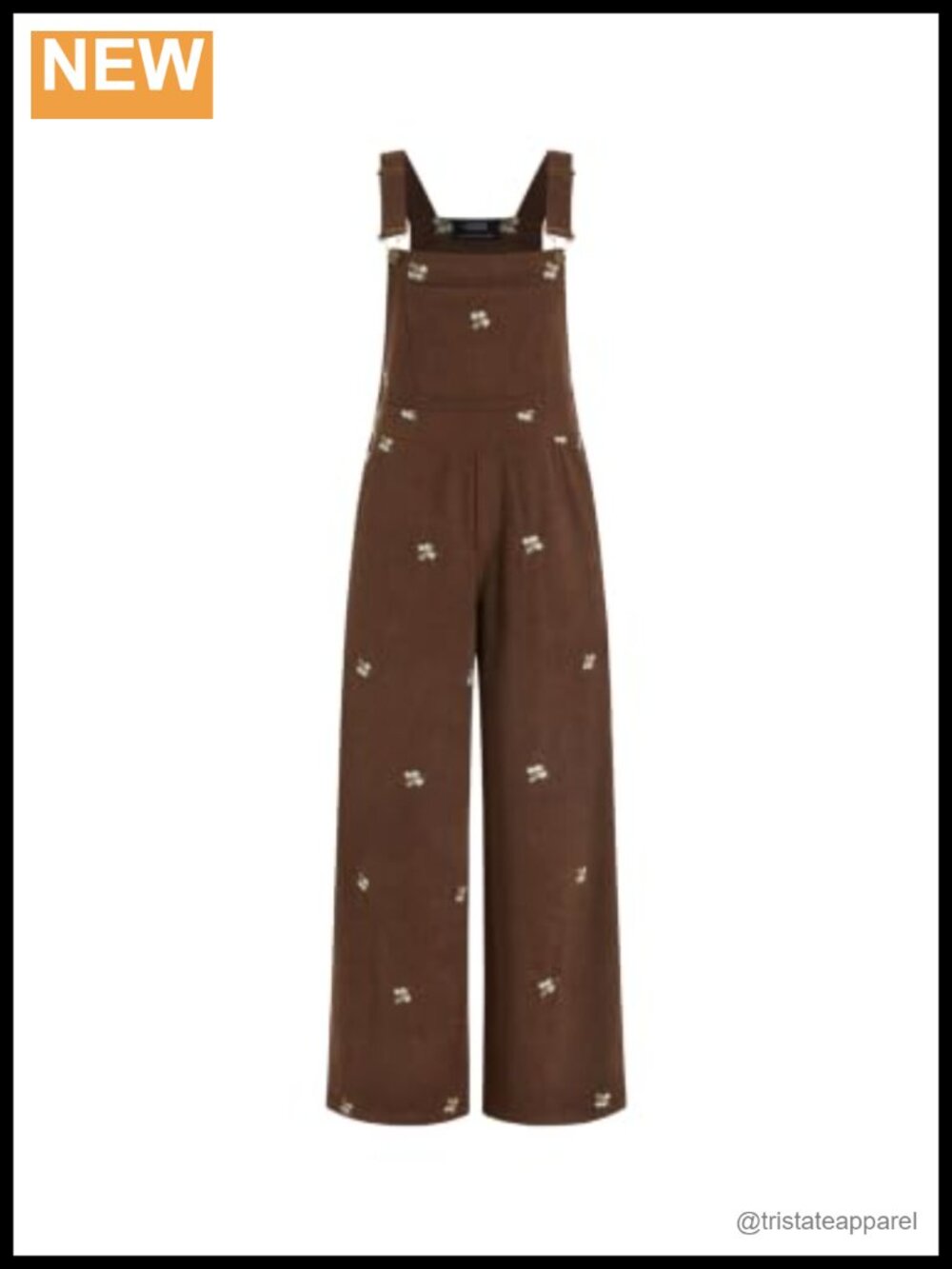 Corduroy Wide Leg Overalls Jumpsuit Floral Embroidery Adjustable Tie